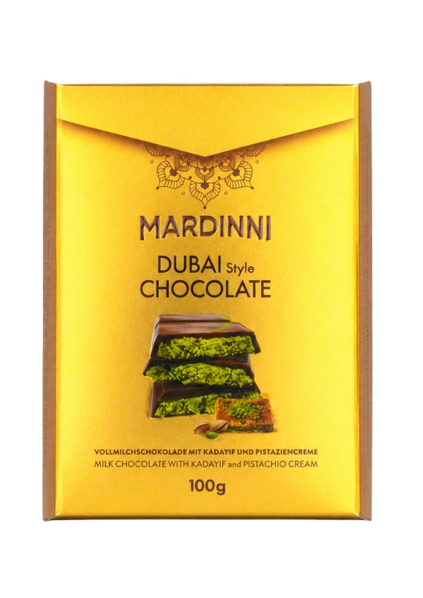 Mardinni Dubai Chocolate With Kunafa and Pistachio Cream Medium chocolat de Dubaï fourré pistache et kunafa