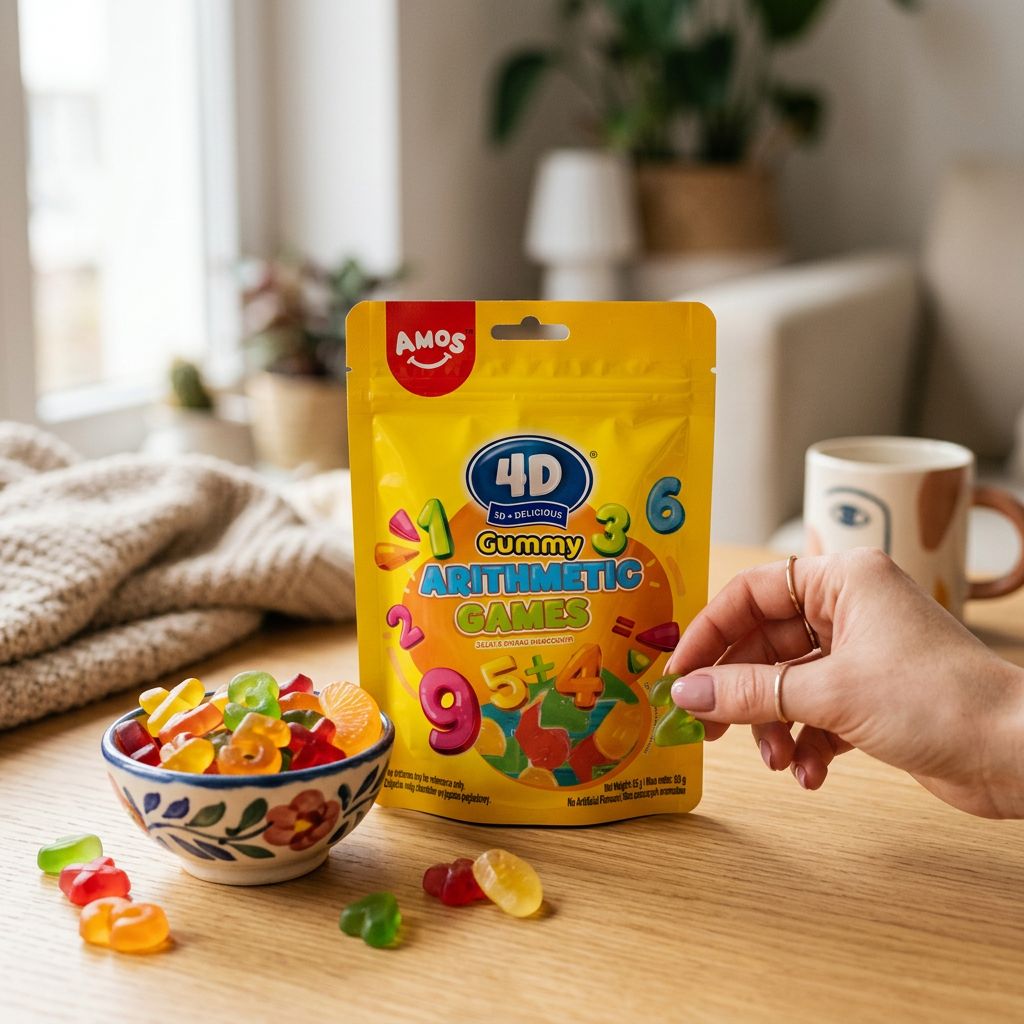 Amos 4D Gummy Arithmetic Games, bonbons gummies en relief chiffres, saveurs fruitées, disponible sur My American Shop