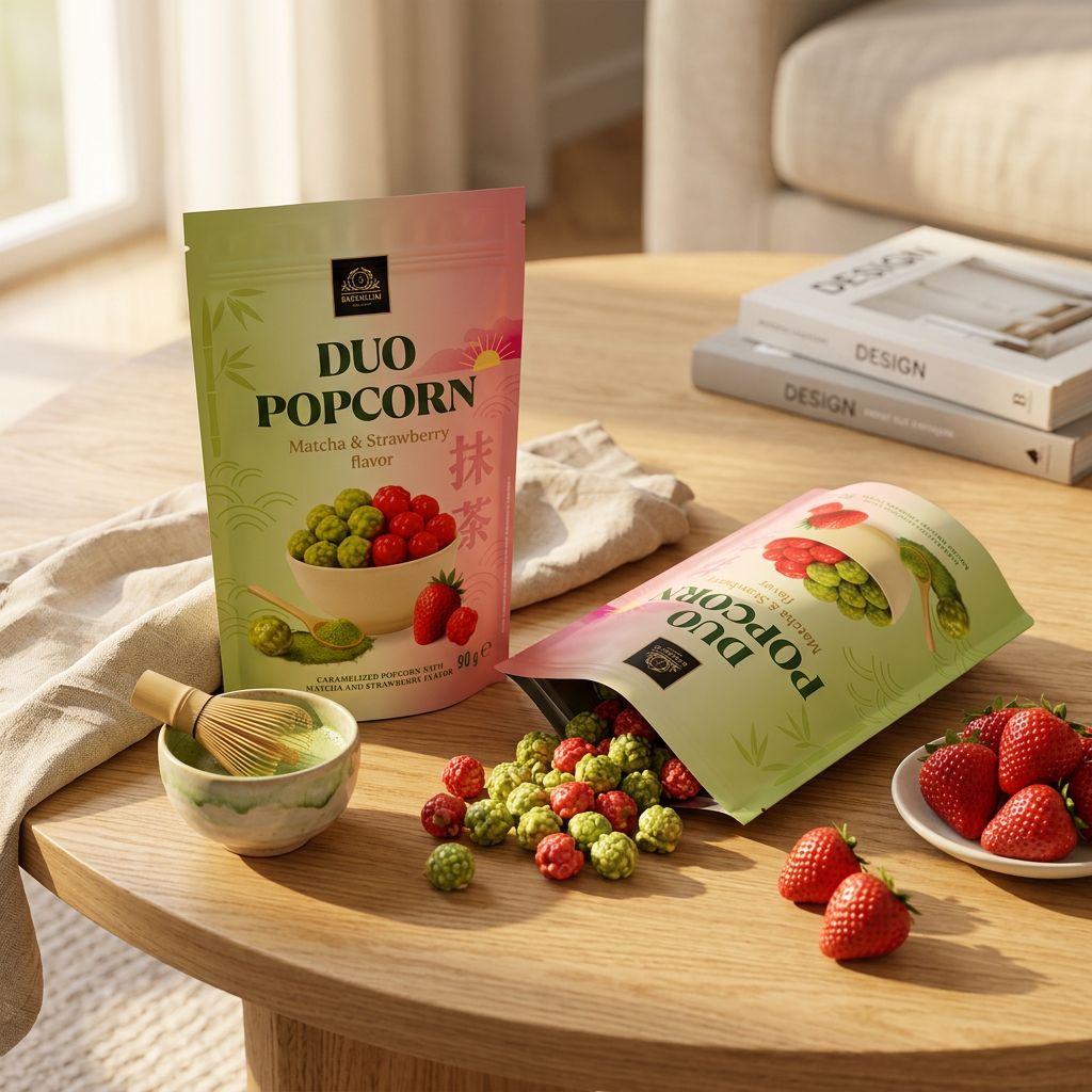 Bardollini Duo Popcorn Matcha et Fraise, pack 2 sachets importé, disponible sur My American Shop