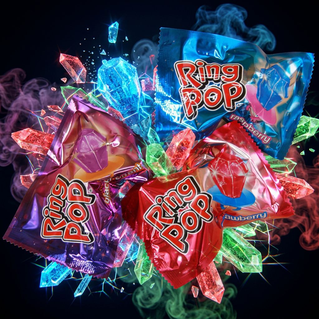 Bazooka Ring Pop, sucette bague dure aux arômes fruités, bonbon américain iconique, disponible sur My American Shop