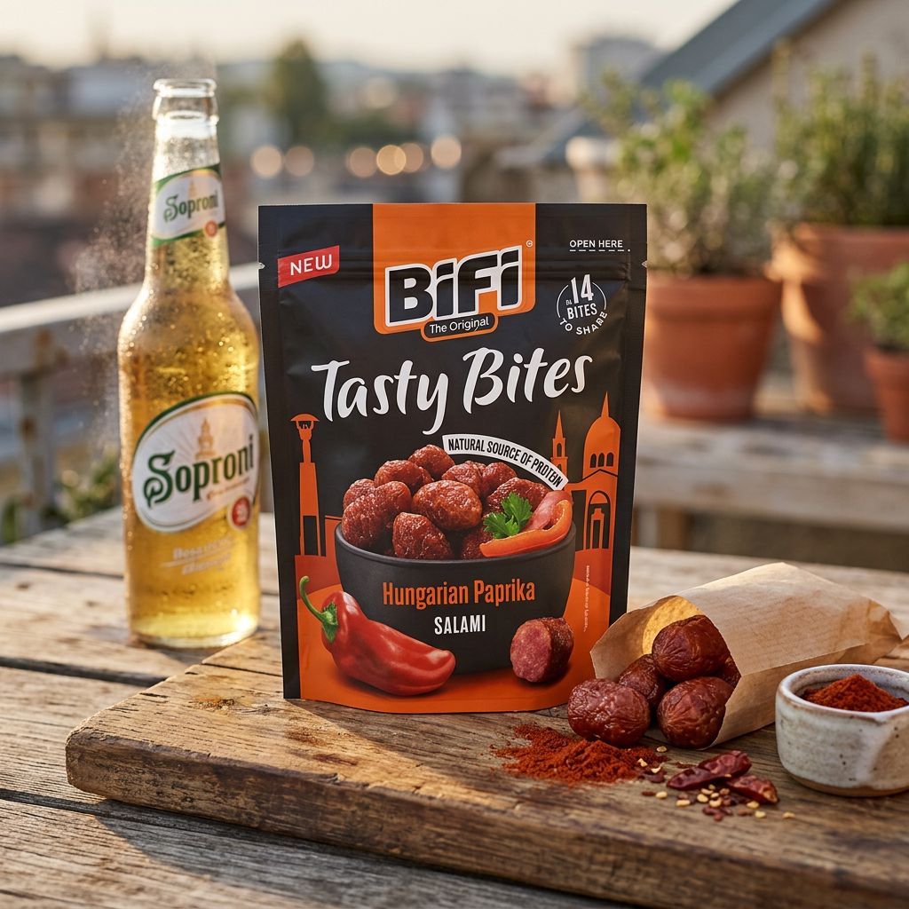 BiFi Tasty Bites Salami Paprika Hongrois, snack carné fumé en bouchées, origine Allemagne, disponible sur My American Shop