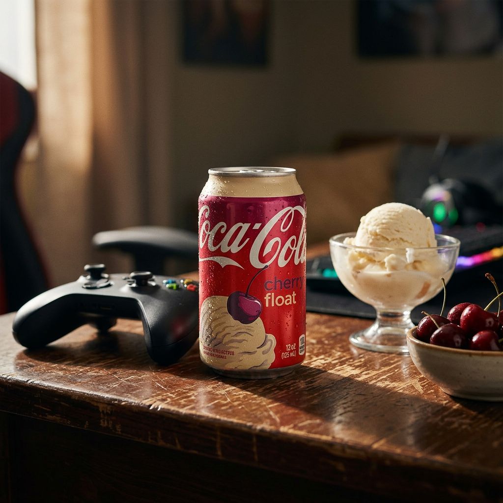 Coca-Cola Cherry Float en canette, saveur cerise et vanille crémeuse, importé des États-Unis, disponible sur My American Shop