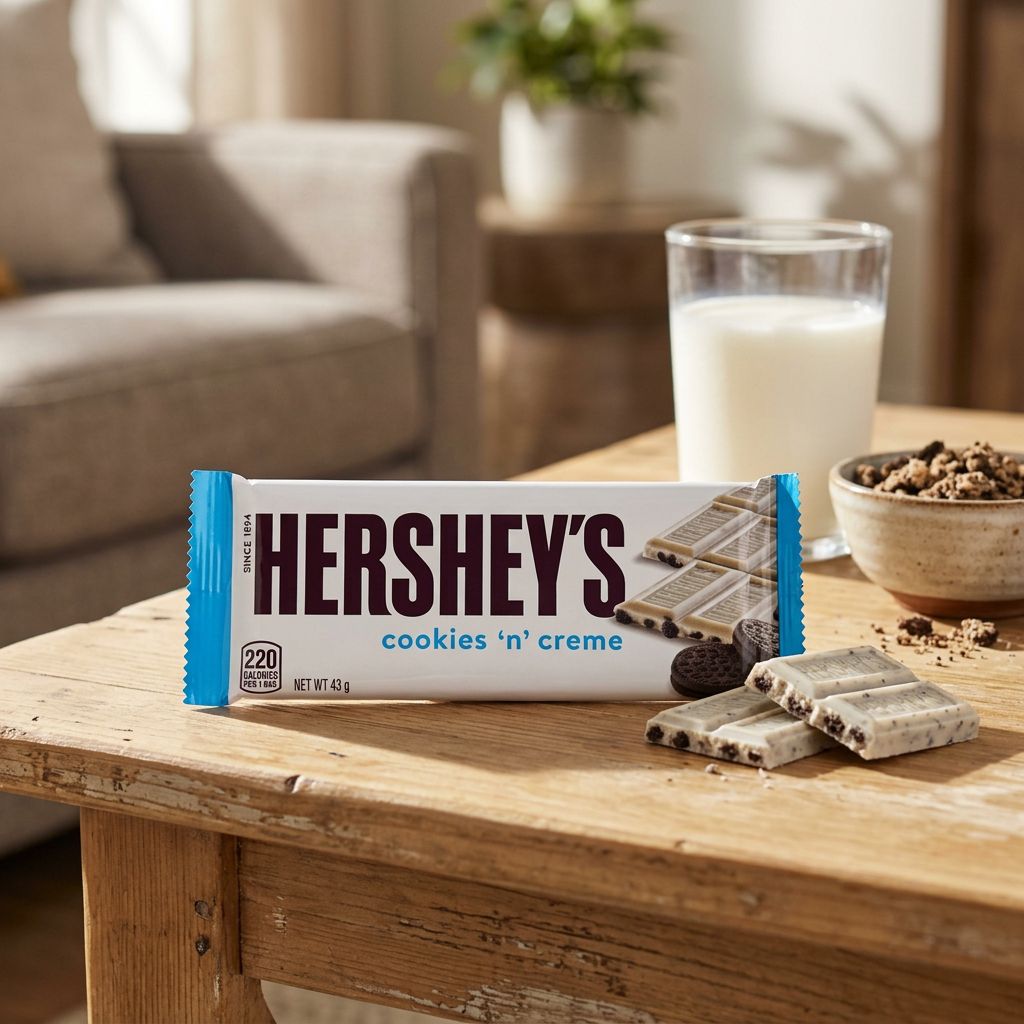 Hershey's Bar Cookies & Cream, chocolat blanc et biscuits, snack américain emblématique, disponible sur My American Shop