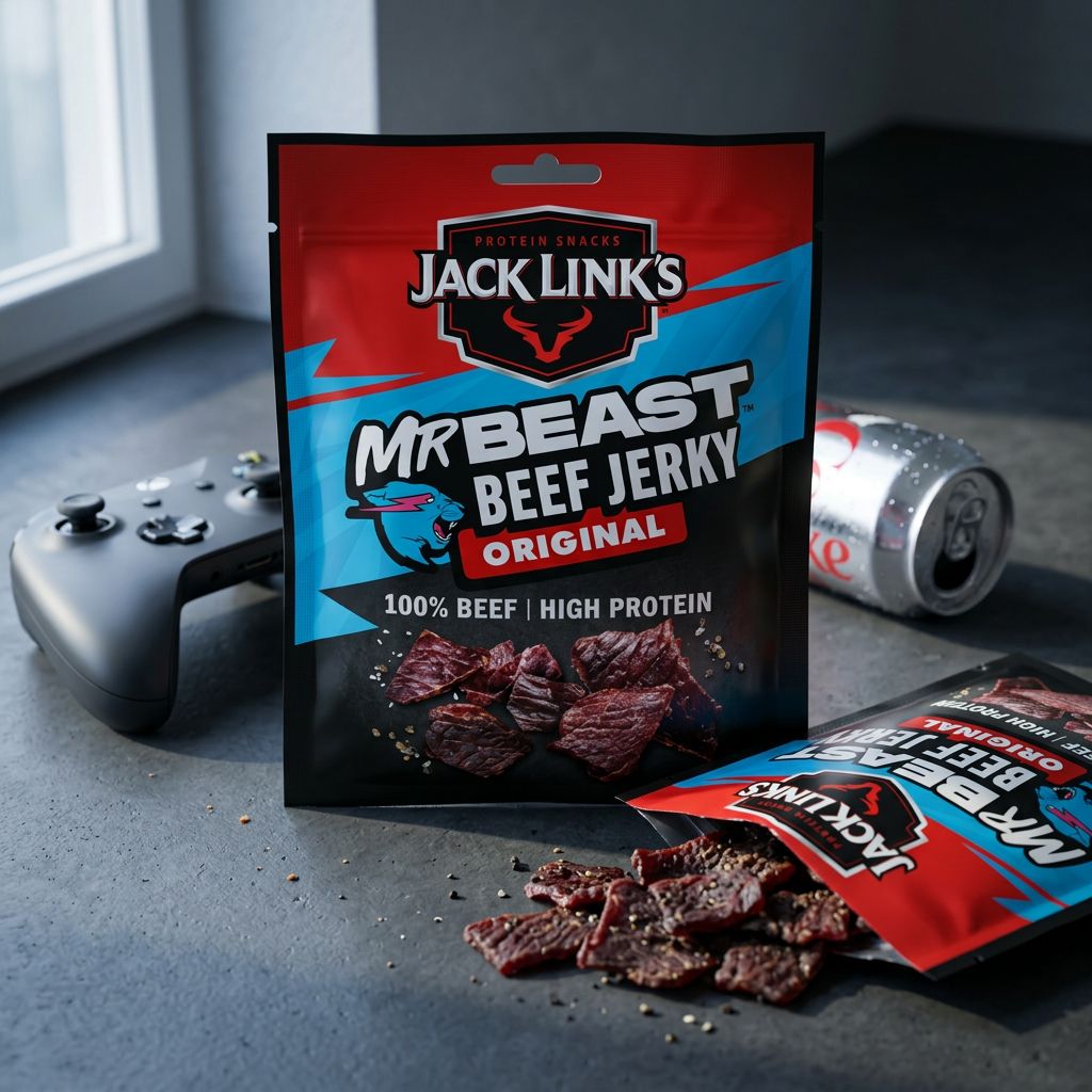 Jack Link's ft MrBeast Beef Jerky Original, snack américain séché saveur fumée, édition collector, disponible sur My American Shop