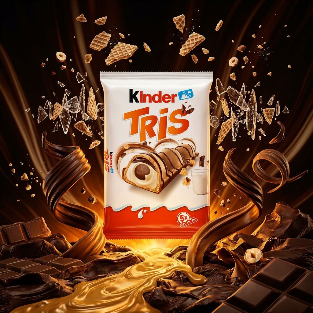 Kinder Tris, barre chocolatée wafer fourré lait et noisette par Ferrero, disponible sur My American Shop