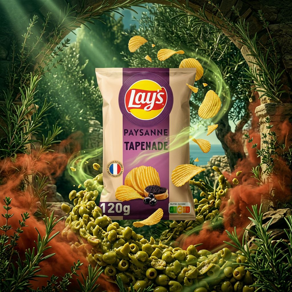 Chips Lay's Paysanne Tapenade d'Olives Vertes, saveur méditerranéenne, disponible sur My American Shop