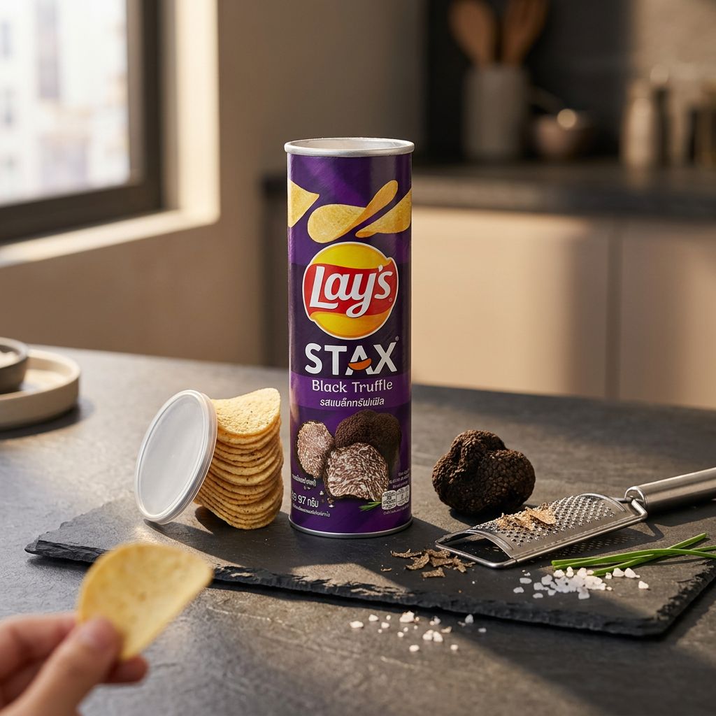 Lay's Stax saveur truffe noire et poivre, chips empilées importées d'Asie, disponible sur My American Shop