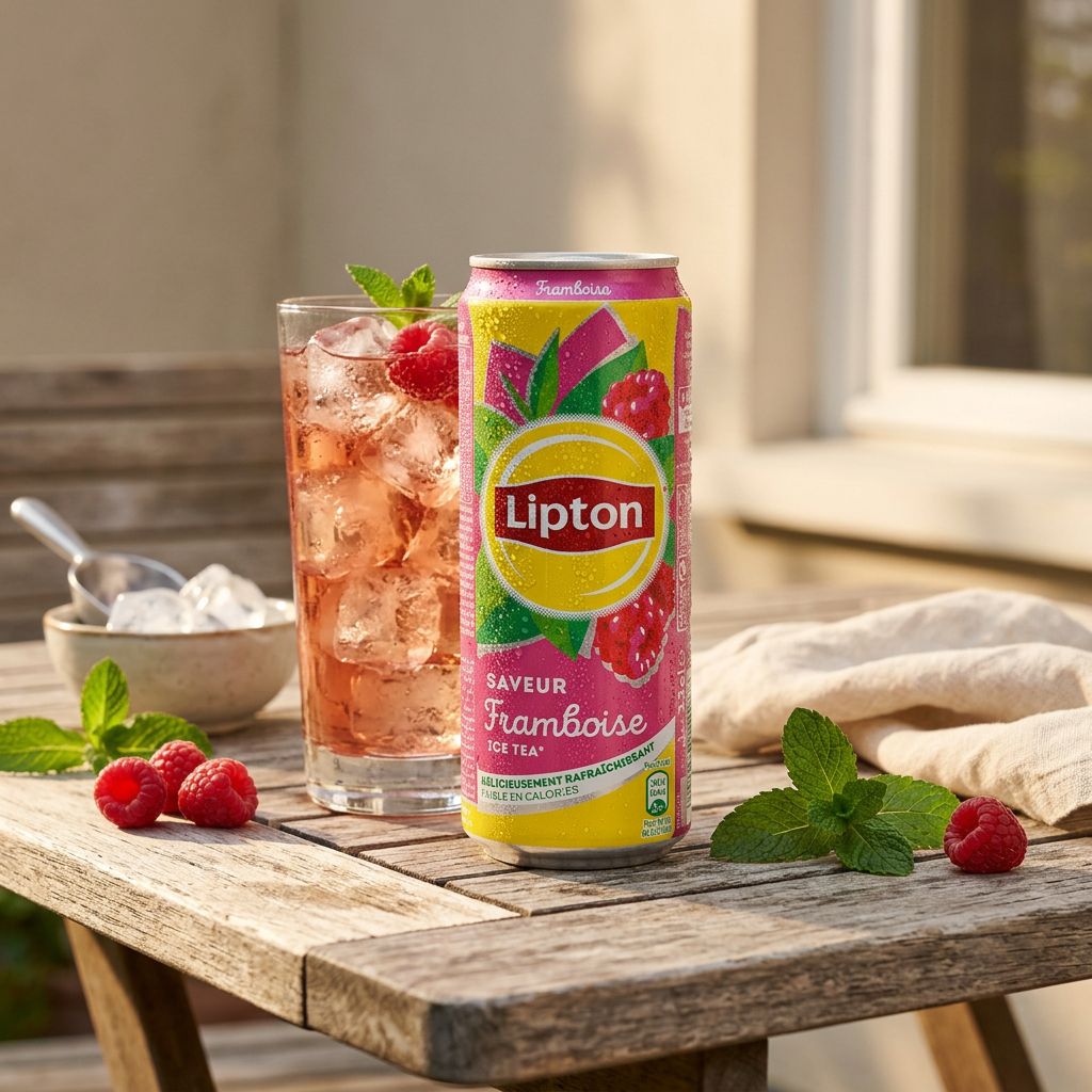 Lipton Ice Tea Raspberry version américaine, bouteille importée, saveur framboise, disponible sur My American Shop