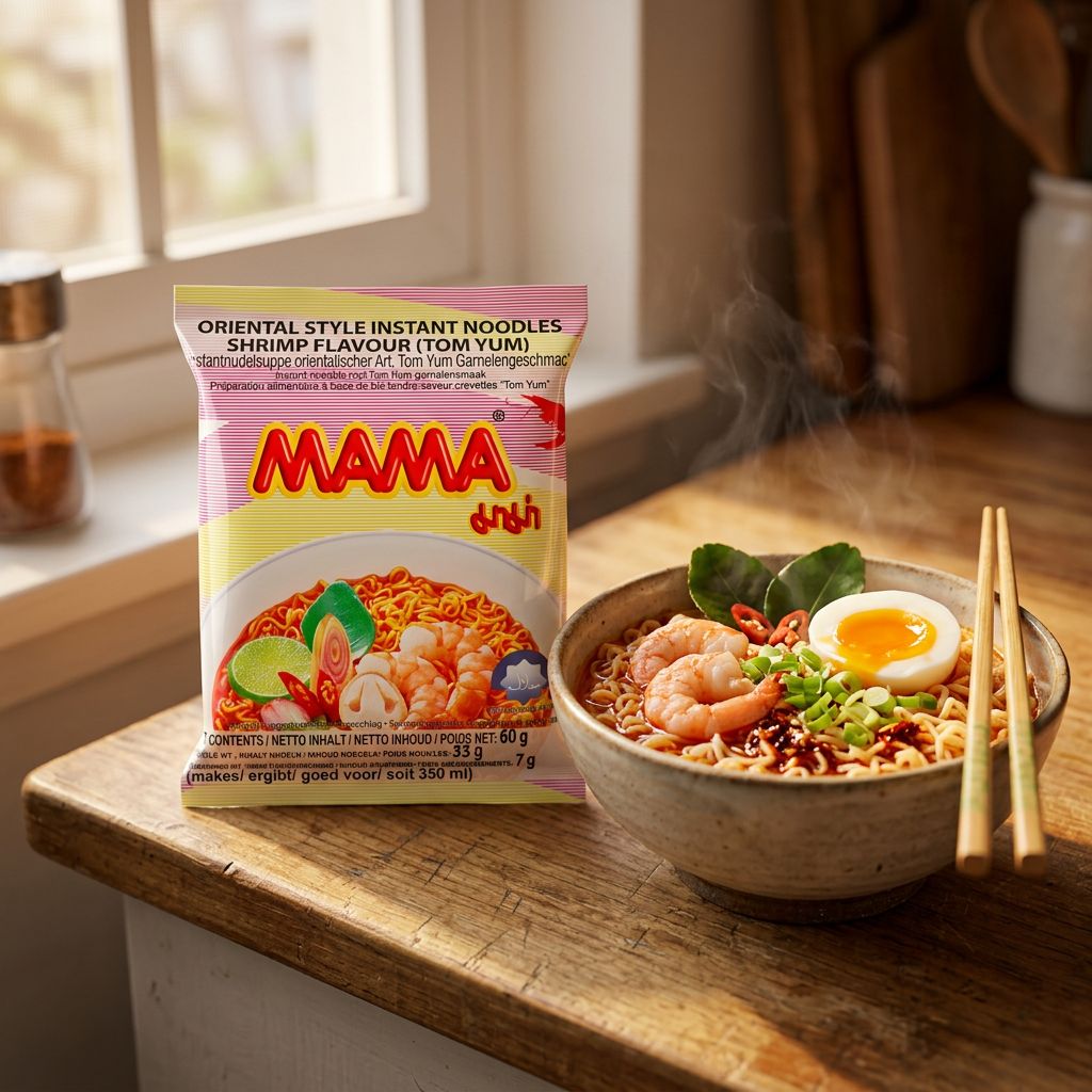 Mama Instant Noodles saveur crevettes, nouilles thaïlandaises instantanées, disponible sur My American Shop
