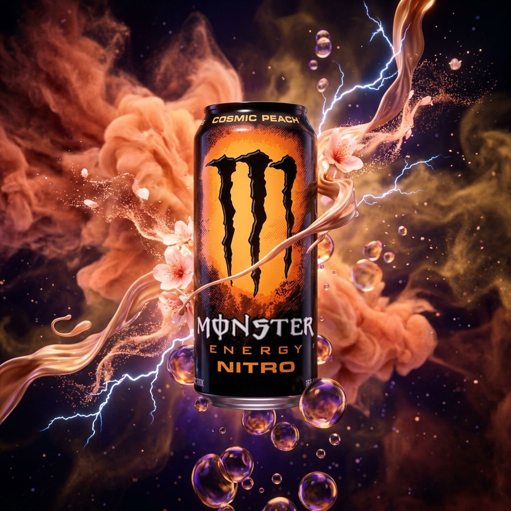 Monster Energy Nitro Cosmic Peach, canette 473ml saveur pêche importée des USA, disponible sur My American Shop