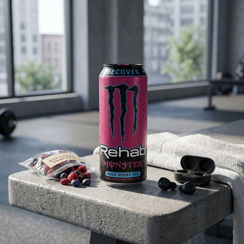 Monster Rehab Wild Berry 500ml, boisson énergisante non gazeuse américaine saveur baies sauvages, disponible sur My American Shop