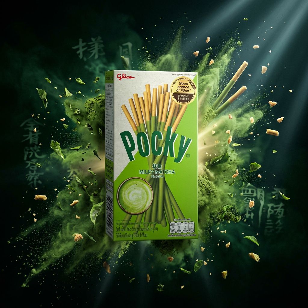 Pocky Green Tea Matcha, bâtonnets biscuit enrobés matcha, snack japonais Glico, disponible sur My American Shop