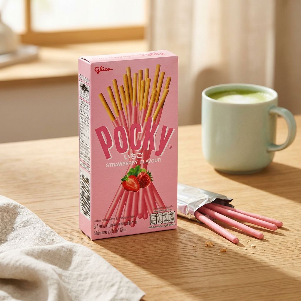 Pocky Fraise Glico 45g, biscuits japonais enrobés de crème fraise, disponible sur My American Shop