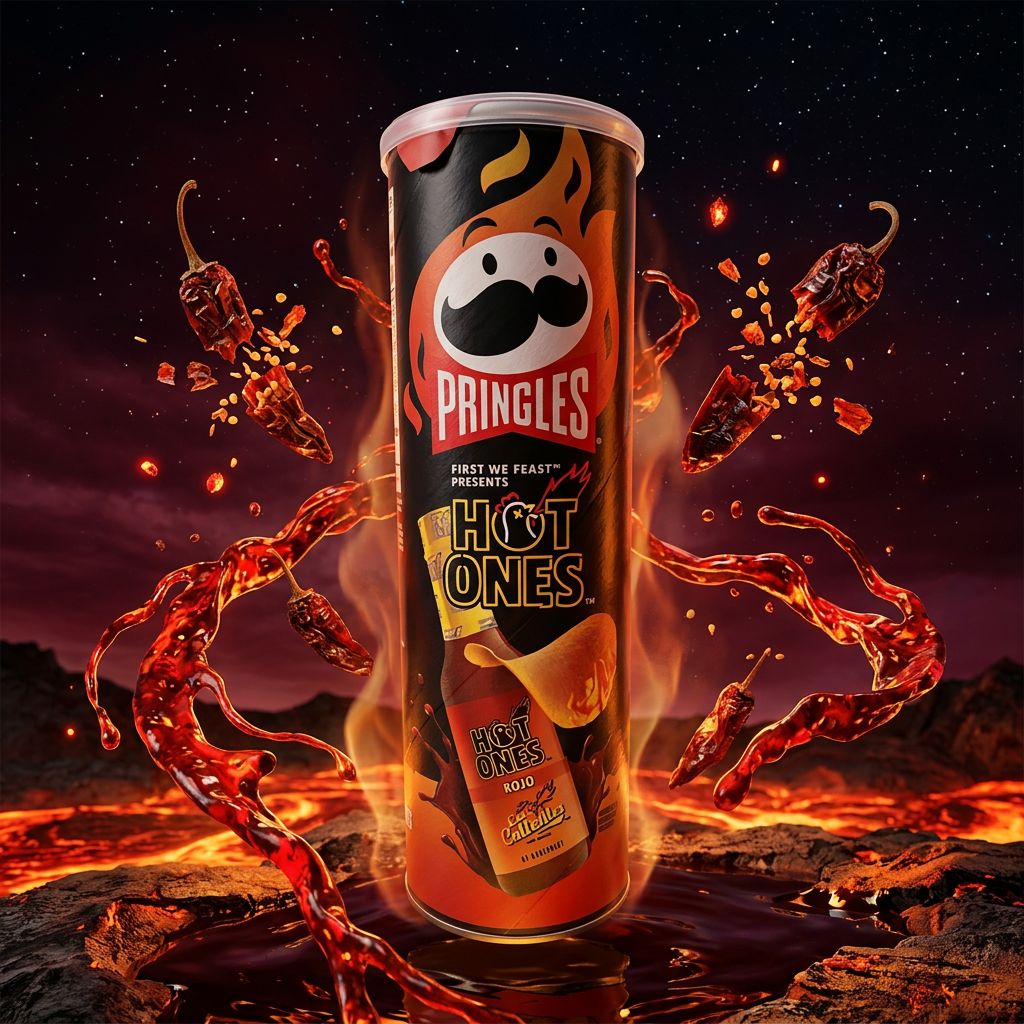 Pringles Hot Ones Rojo, chips saveur piment rouge fumé, édition limitée américaine, disponible sur My American Shop
