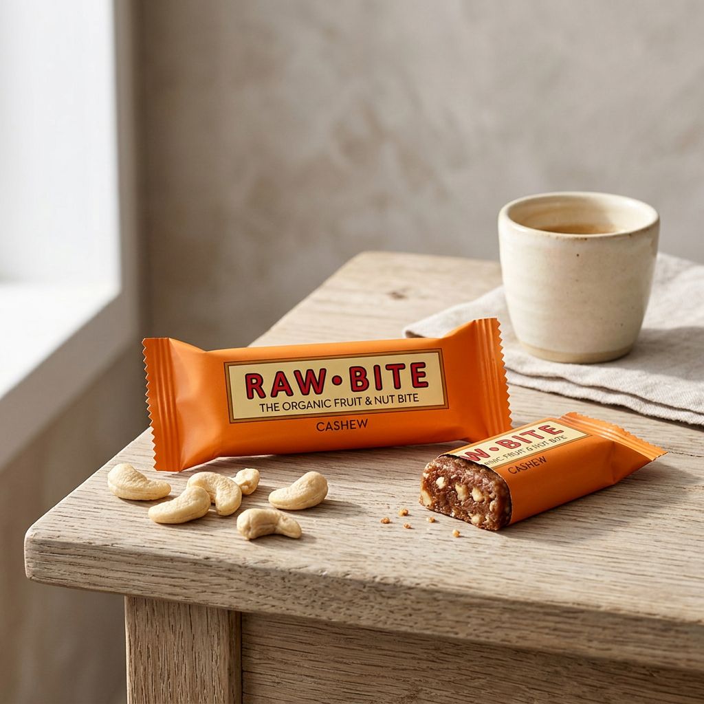 Rawbite Organic Fruit & Nut Cashew, barre bio cajou-dattes danoise 47g, disponible sur My American Shop