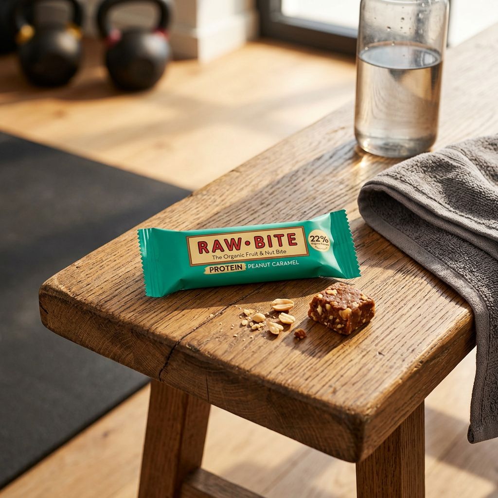 Rawbite Organic Protein barre bio cacahuète caramel 22g protéines origine scandinave disponible sur My American Shop