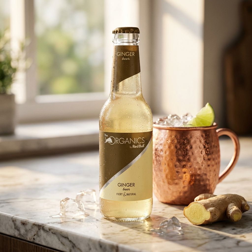 Red Bull Organics Ginger Beer en bouteille verre, soda bio pétillant au gingembre, disponible sur My American Shop