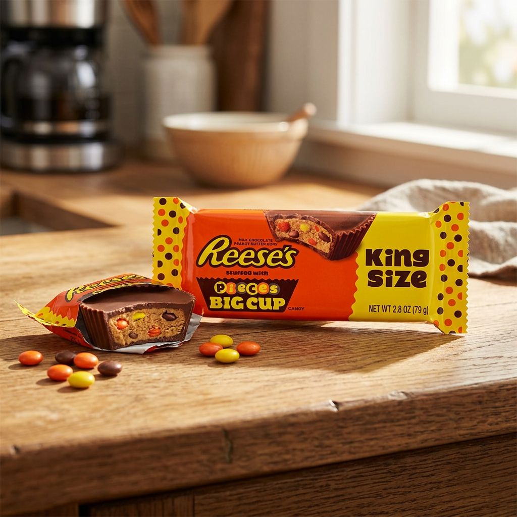 Reese's Big Cup Stuffed With Pieces, format maxi fourré beurre de cacahuète, bonbons croquants, importé des USA, disponible sur My American Shop