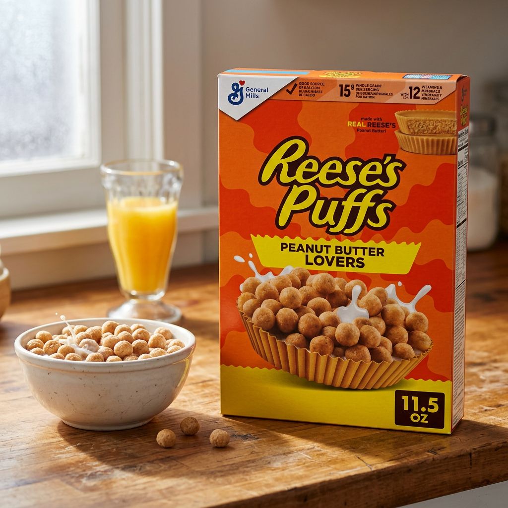 Reese's Puffs Lovers Peanut Butter, céréales américaines au beurre de cacahuète intense, disponible sur My American Shop