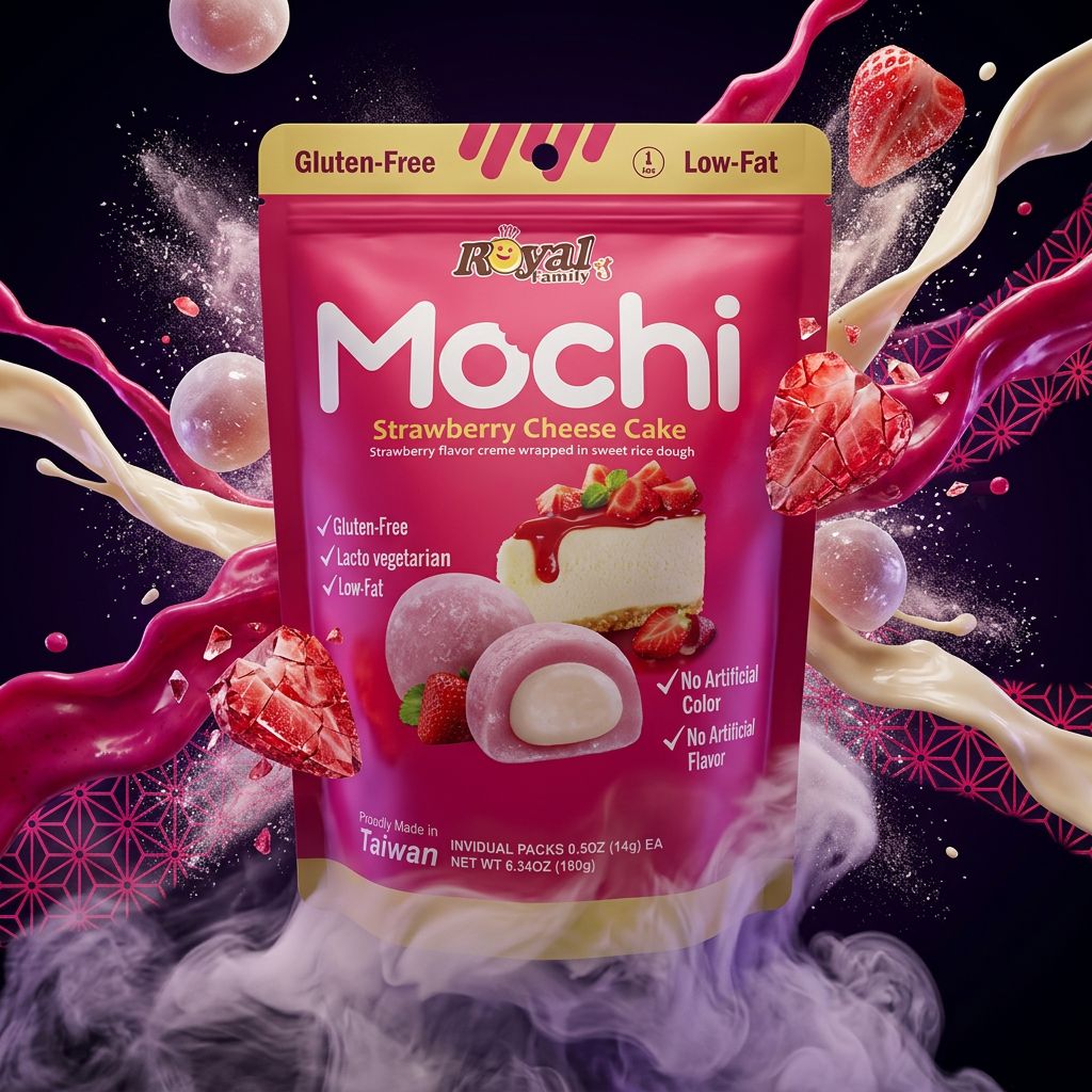 Royal Family Mochi Cheesecake Fraise, snack taïwanais au riz gluant, disponible sur My American Shop