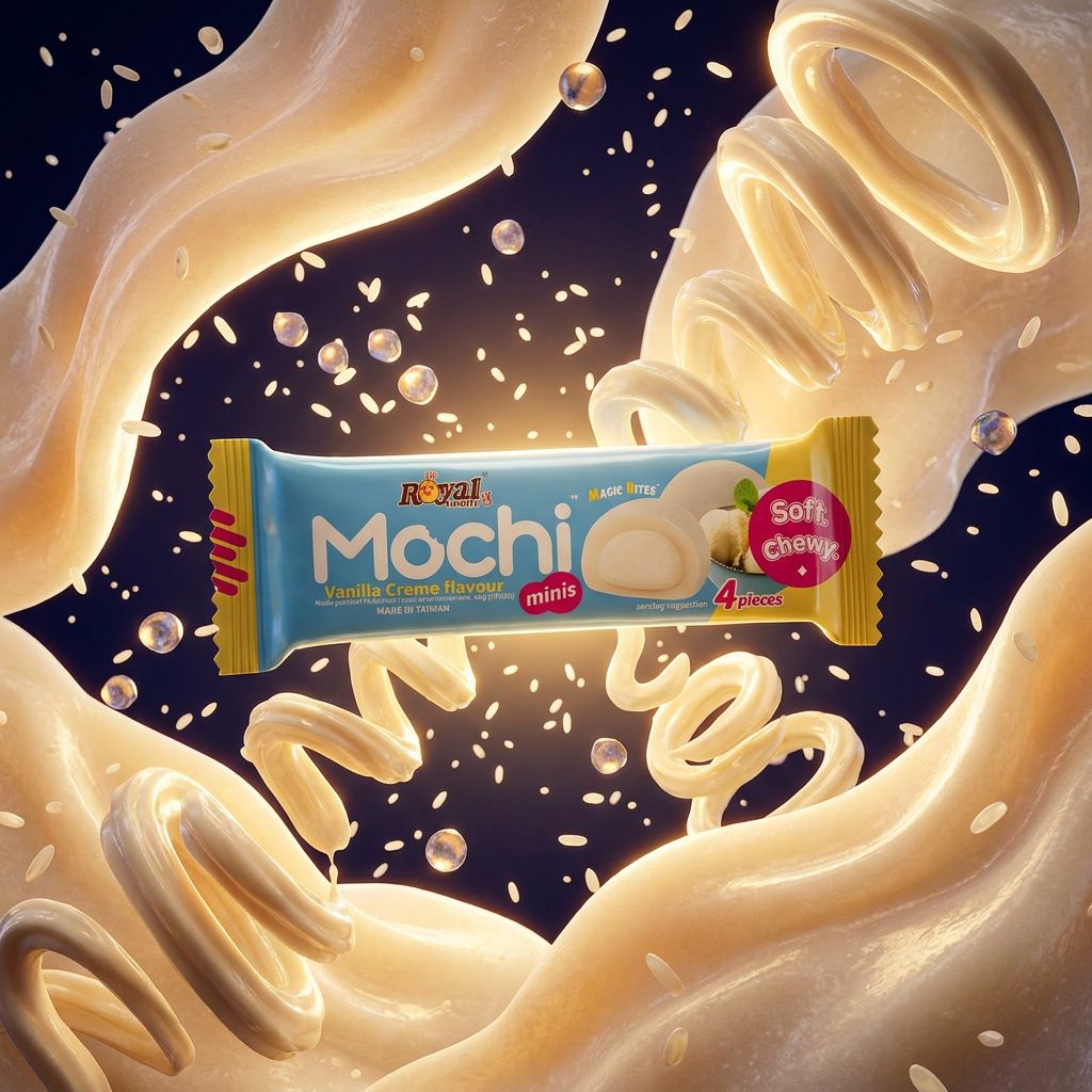 Royal Family Mochi Mini Vanille Cream, mini mochis taïwanais fourrés crème vanille, disponible sur My American Shop