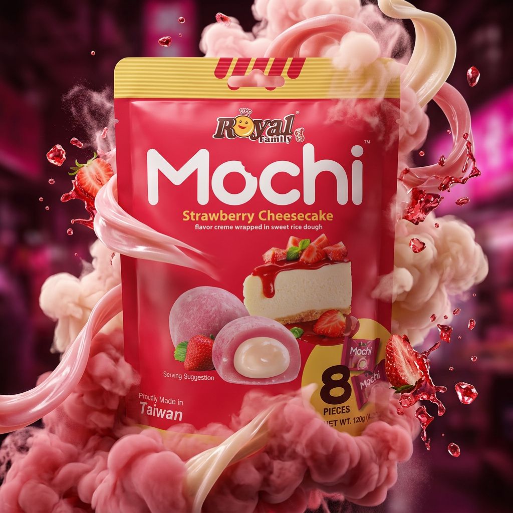 Royal Family Mochi Small Cheesecake Fraise, bouchées taïwanaises moelleuses, disponible sur My American Shop