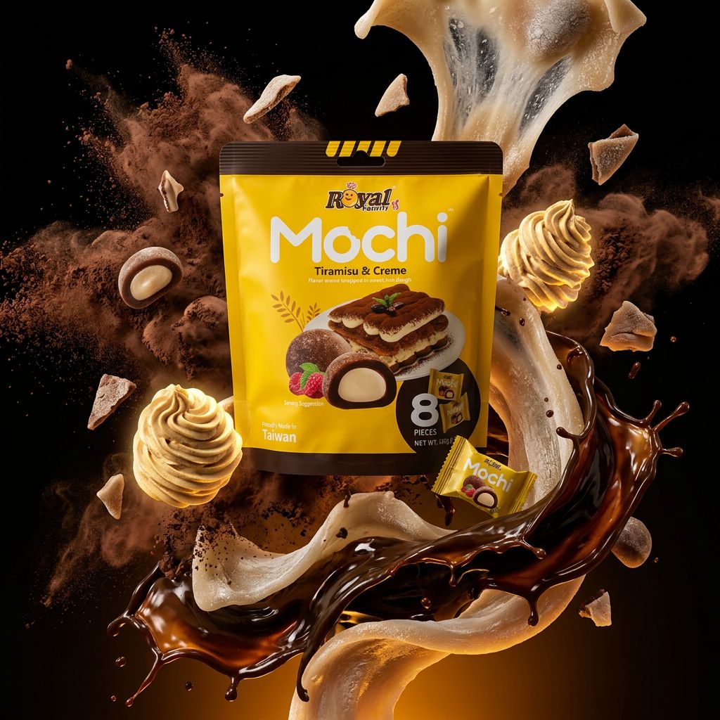 Royal Family Mochi Small Cream Tiramisu, mochi fourré crème café cacao, format bouchée, origine Taiwan, disponible sur My American Shop