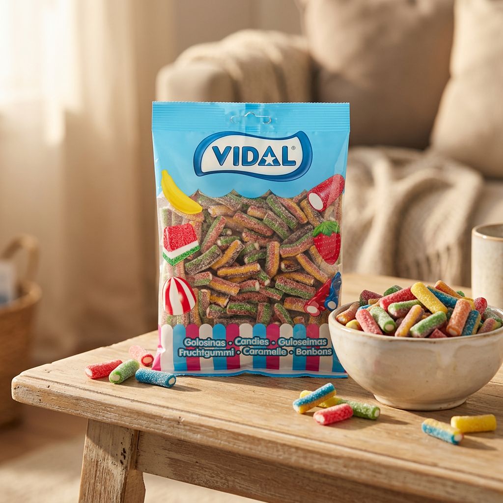 Vidal Mini Sour Pencils Rainbow, crayons gélifiés acidulés multicolores format mini, origine Espagne, disponible sur My American Shop