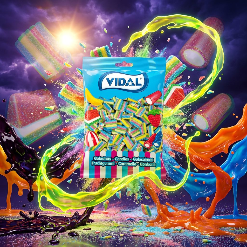 Vidal Sour Bricks Rainbow, bonbons acidulés moelleux multicolores format brique, importés, disponible sur My American Shop