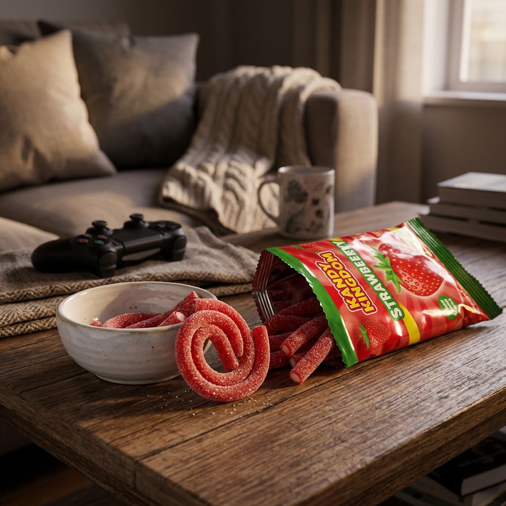 Vidal Sour Giant Cable Strawberry, câble gélifié fraise acidulé XXL espagnol, disponible sur My American Shop