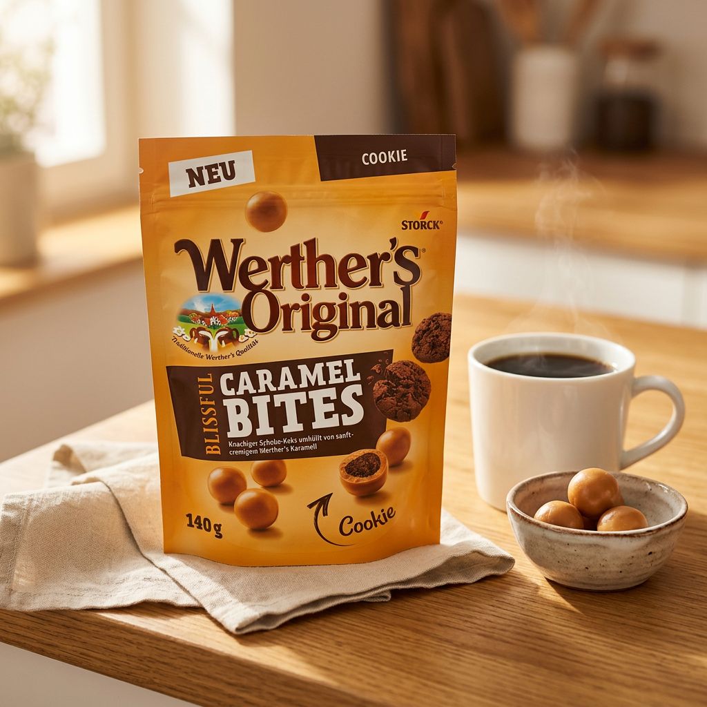 Werther's Original Blissful Caramel Bites Cookie, bouchées biscuitées caramel fondant importées, disponible sur My American Shop