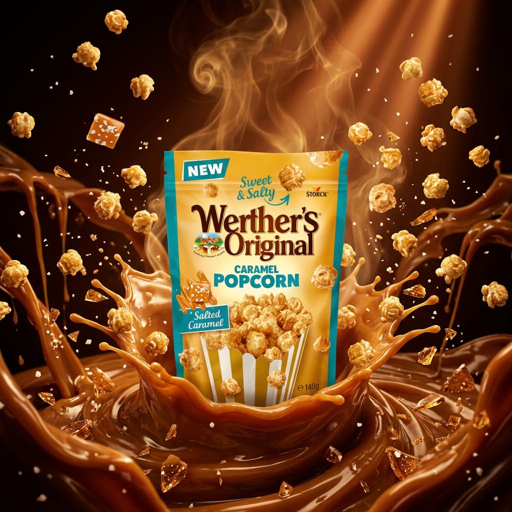 Werther's Original Popcorn Salted Caramel, snack americain caramel beurre sale croustillant, disponible sur My American Shop
