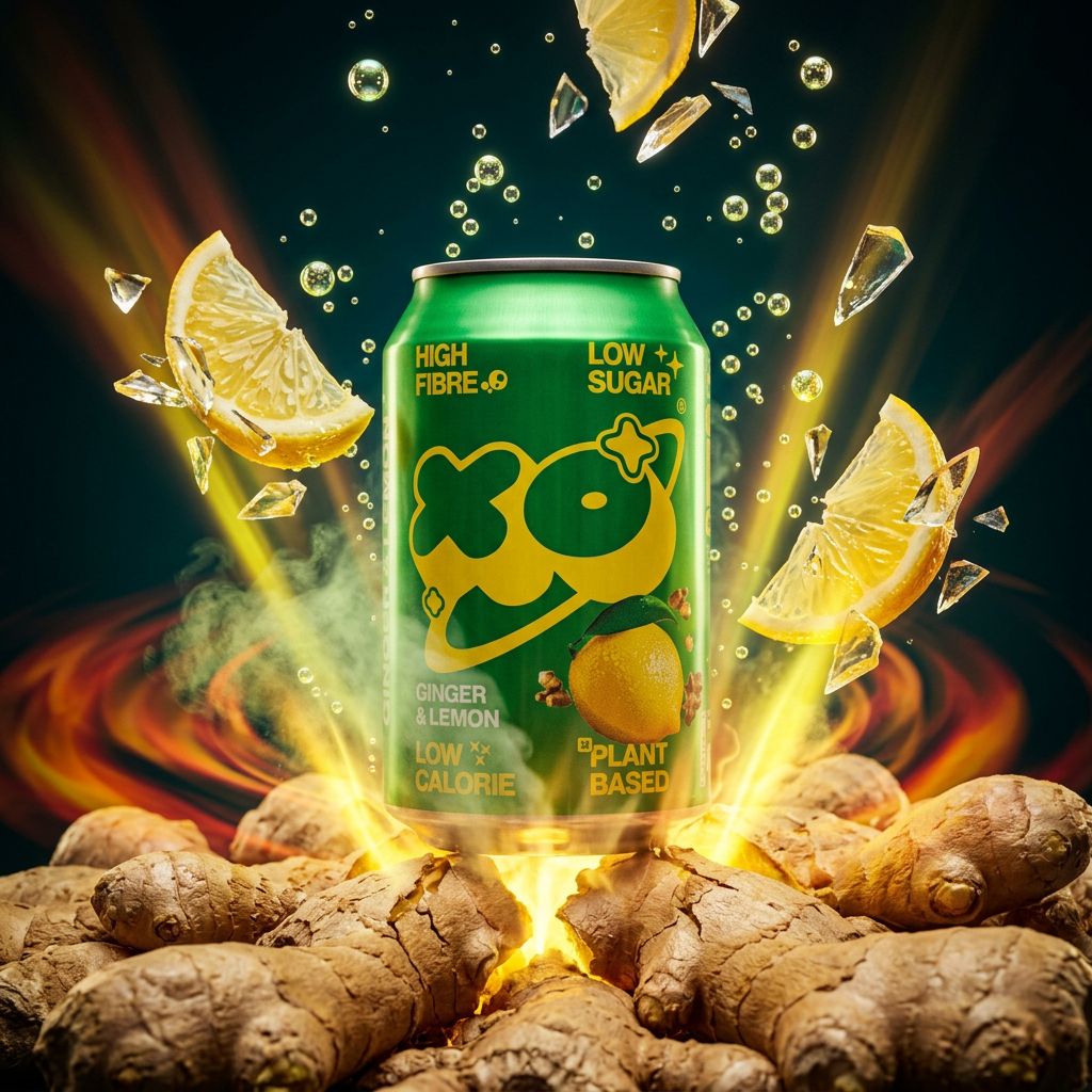 Canette XOXO Soda Ginger & Lemon, soda fonctionnel prébiotique, disponible sur My American Shop