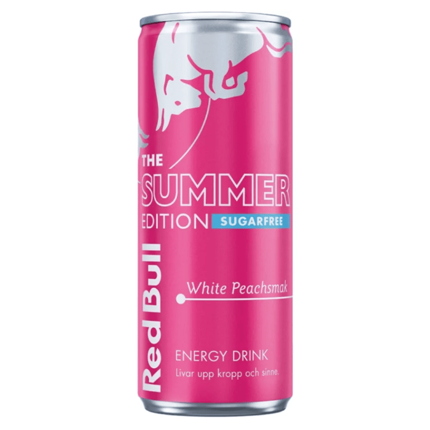 Red Bull Summer Edition White Peach Sugarfree 250ml : boisson énergisante pêche blanche zéro sucre