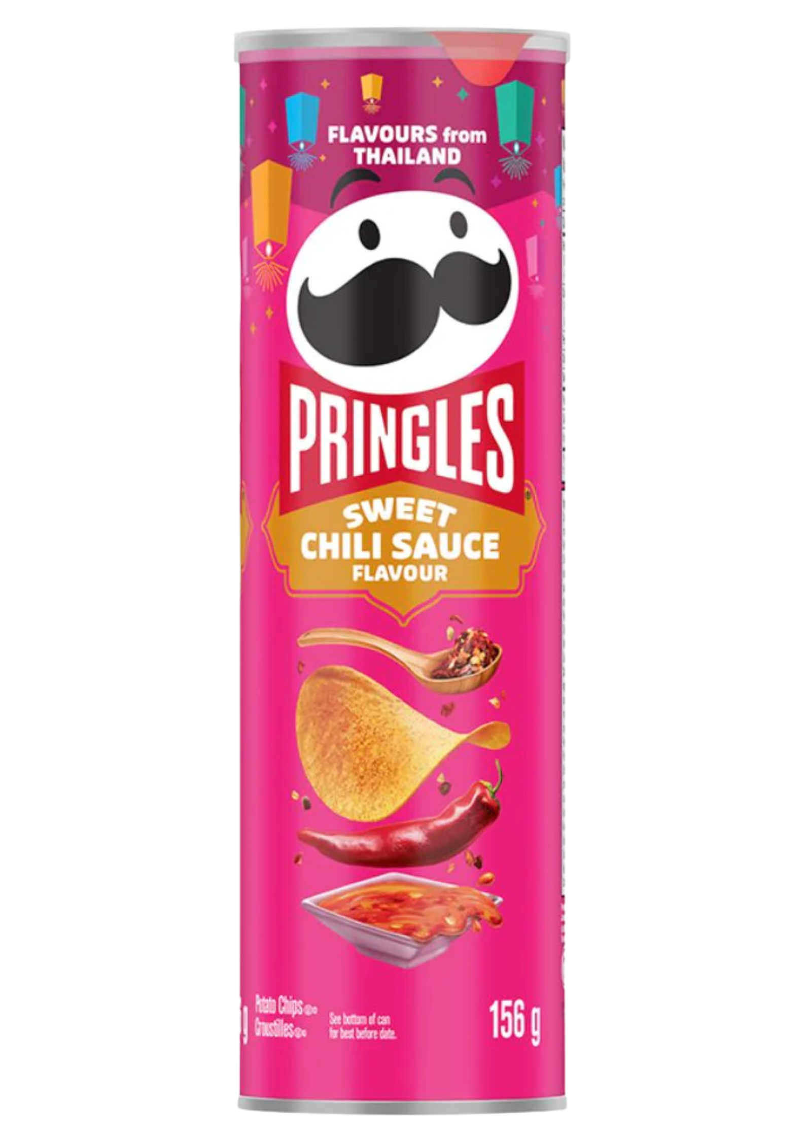 Pringles Sweet Chili Sauce, chips américaines saveur sauce douce piment rouge ail inspiration thaïlandaise, boîte originale importée