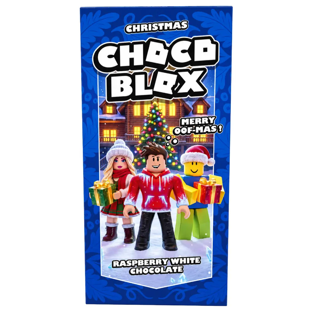 Choco Blox de Navidad de chocolate blanco y frambuesa