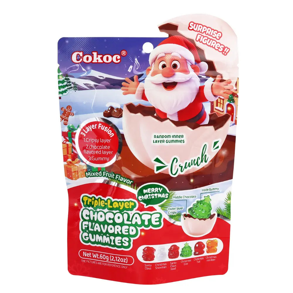 Gominolas Cokoc de frutas variadas con sabor a fruta y tres capas de Navidad