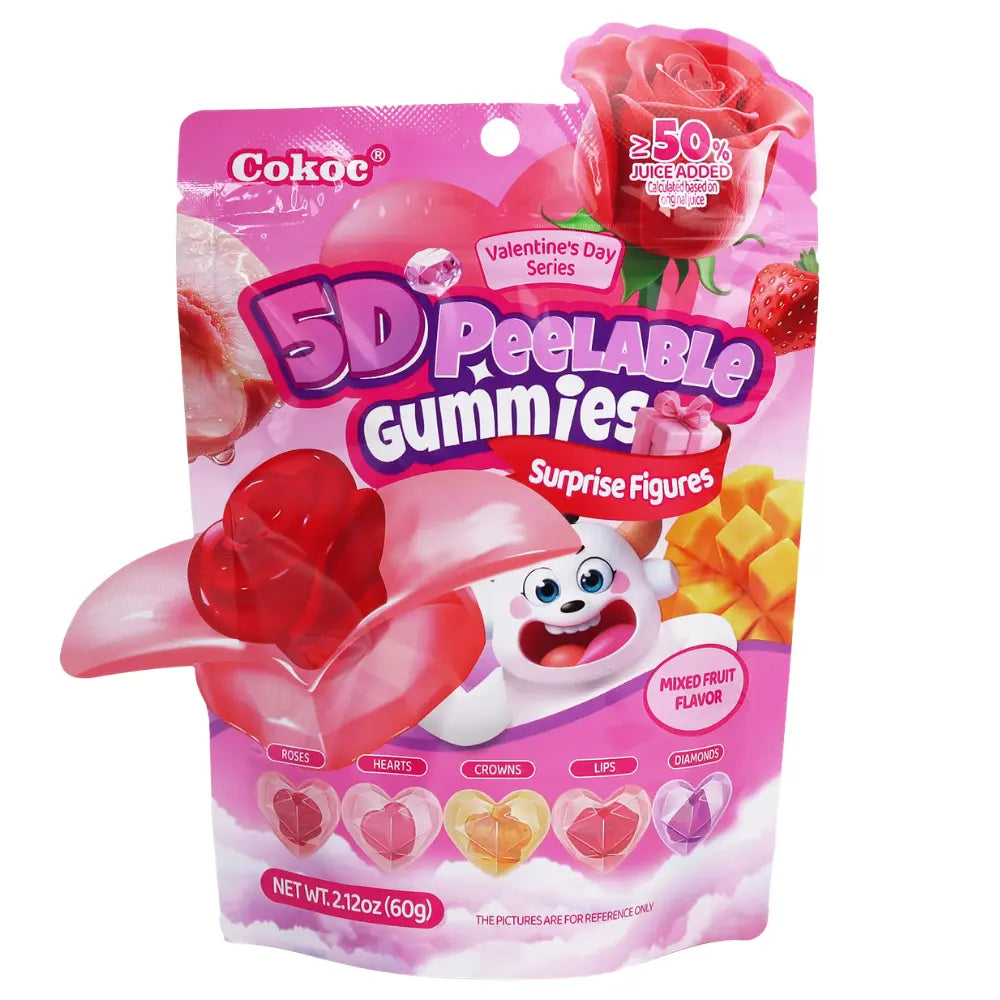 Gominolas Cokoc 5D pelables de frutas variadas con sabor a fruta del Día de San Valentín