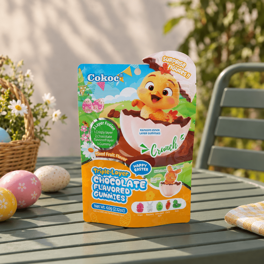 Gominolas Cokoc de frutas variadas con sabor a fruta y tres capas de Pascua