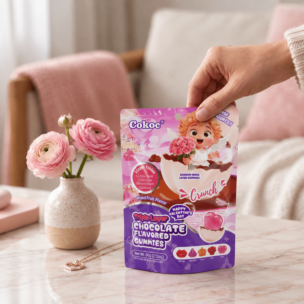Gominolas Cokoc de frutas variadas con sabor a fruta y tres capas del Día de San Valentín