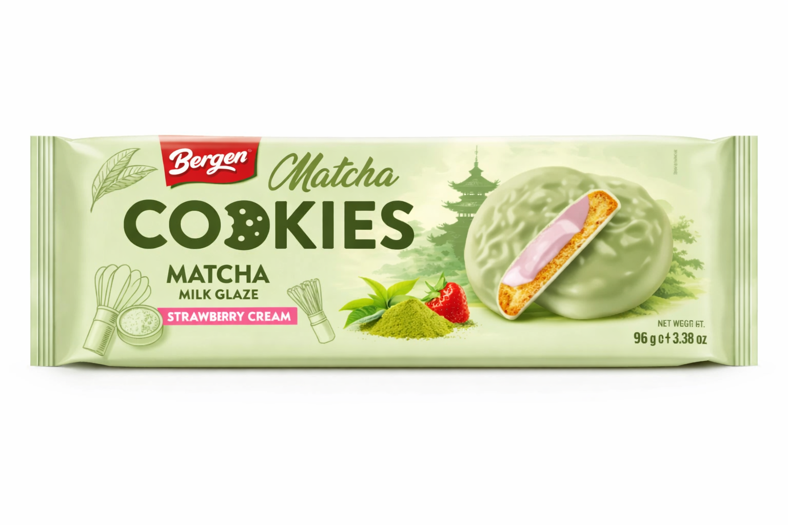 Bergen Matcha Cookies Strawberry Cream - My American Shop