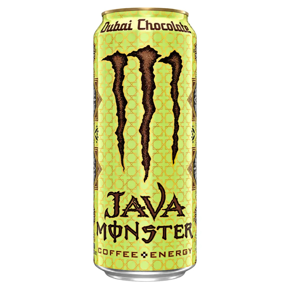Canette Java Monster Dubai Chocolate aux motifs dorés