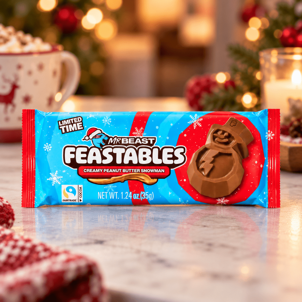 Taza de chocolate con leche y crema de cacahuete Snowman de Mr Beast Feastables