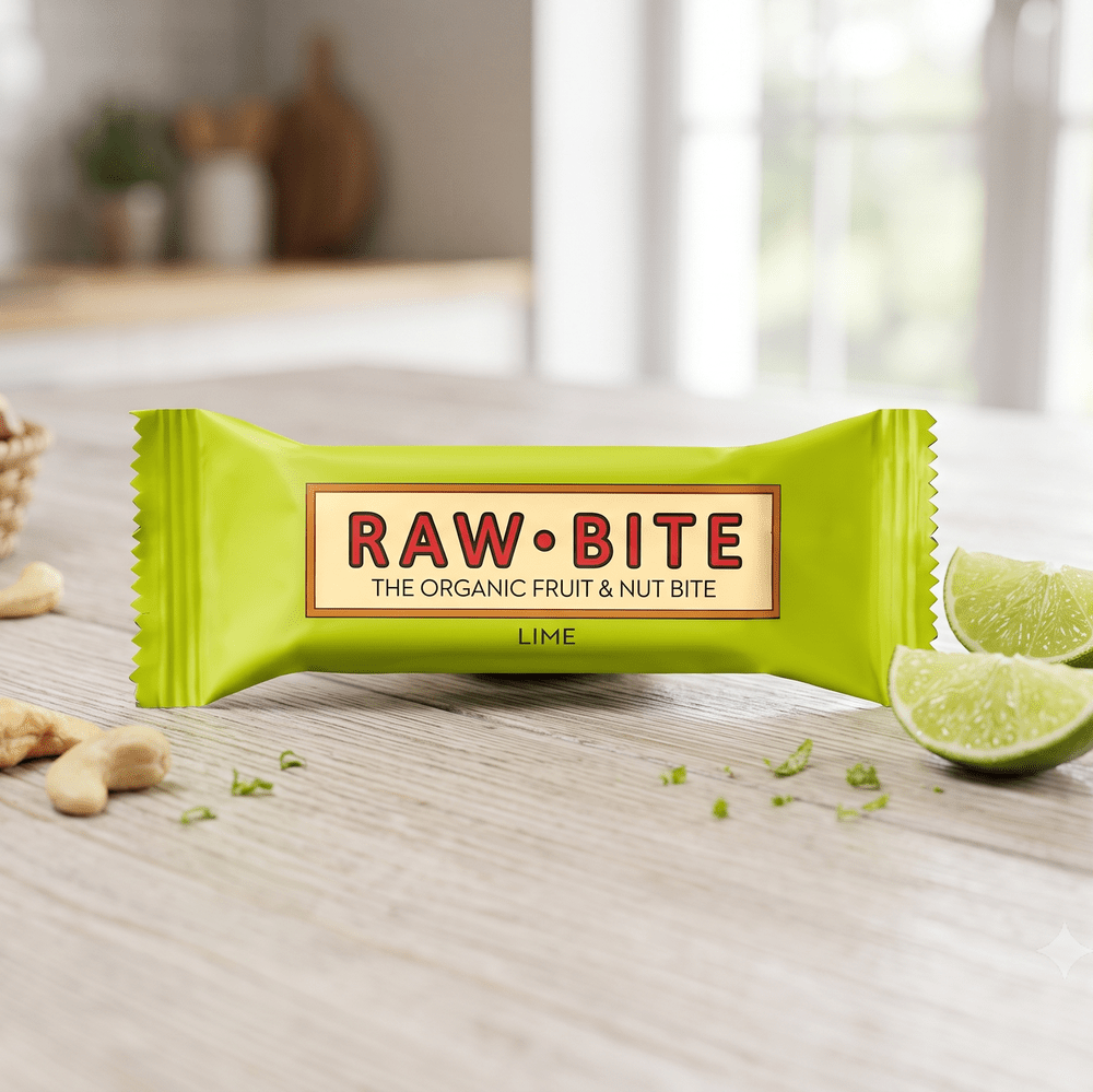 Barrita orgánica de frutas y frutos secos con lima Rawbite