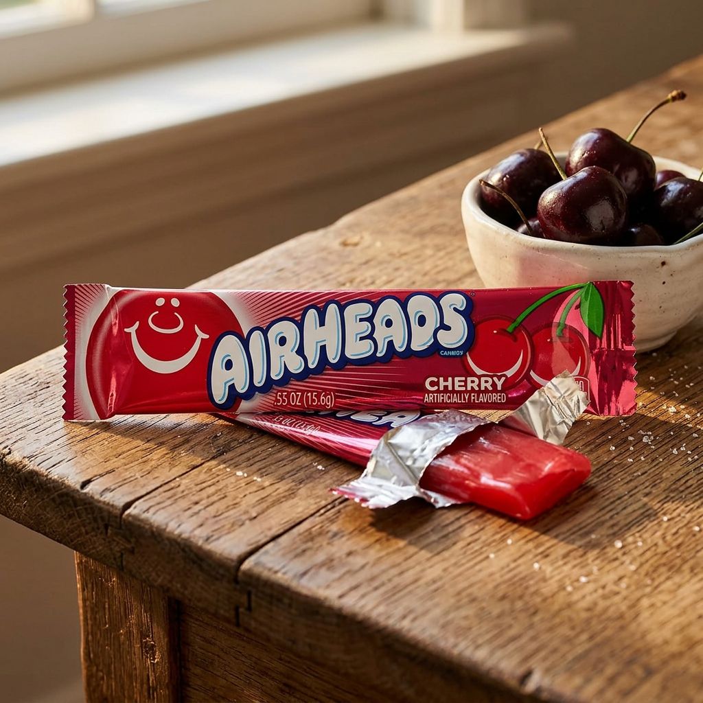Air Heads Cherry, bonbon taffy américain à la cerise, barre souple sans gluten, disponible sur My American Shop