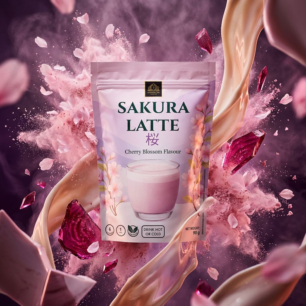 Bardollini Sakura Latte en poudre, arôme fleur de cerisier, teinte rose naturelle, disponible sur My American Shop
