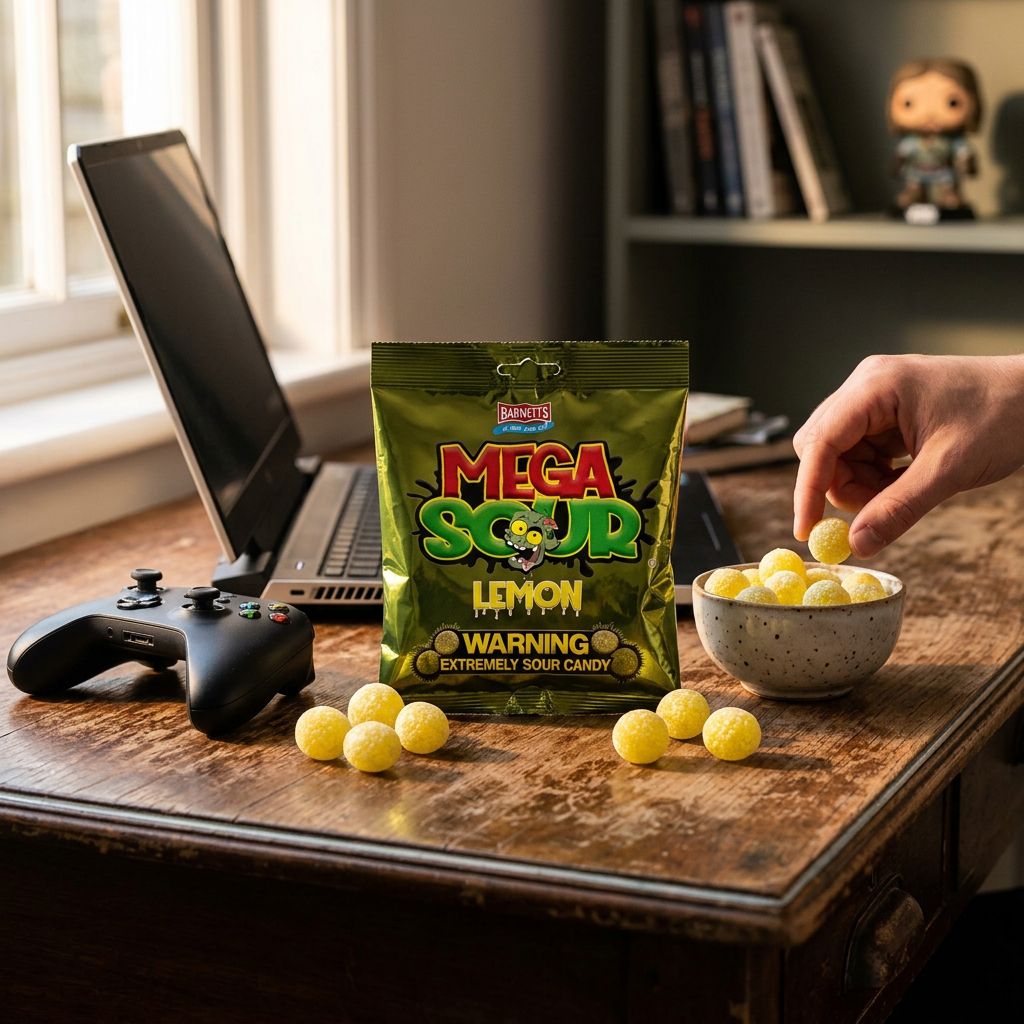 Barnetts Mega Sour Lemon, bonbon dur ultra acidulé au citron, origine Royaume-Uni, disponible sur My American Shop