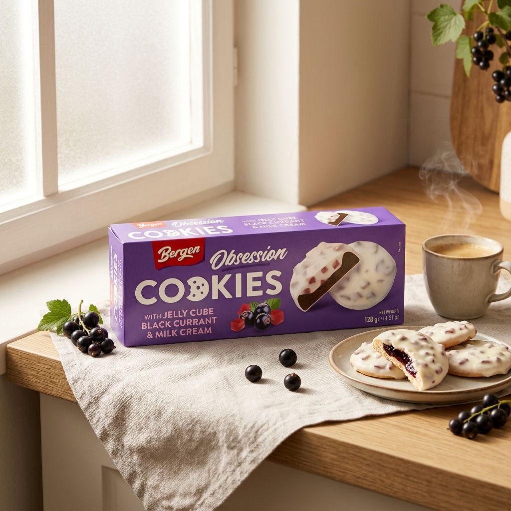 Bergen Cookies Cubo de Gelatina Grosella Negra y Crema de Leche