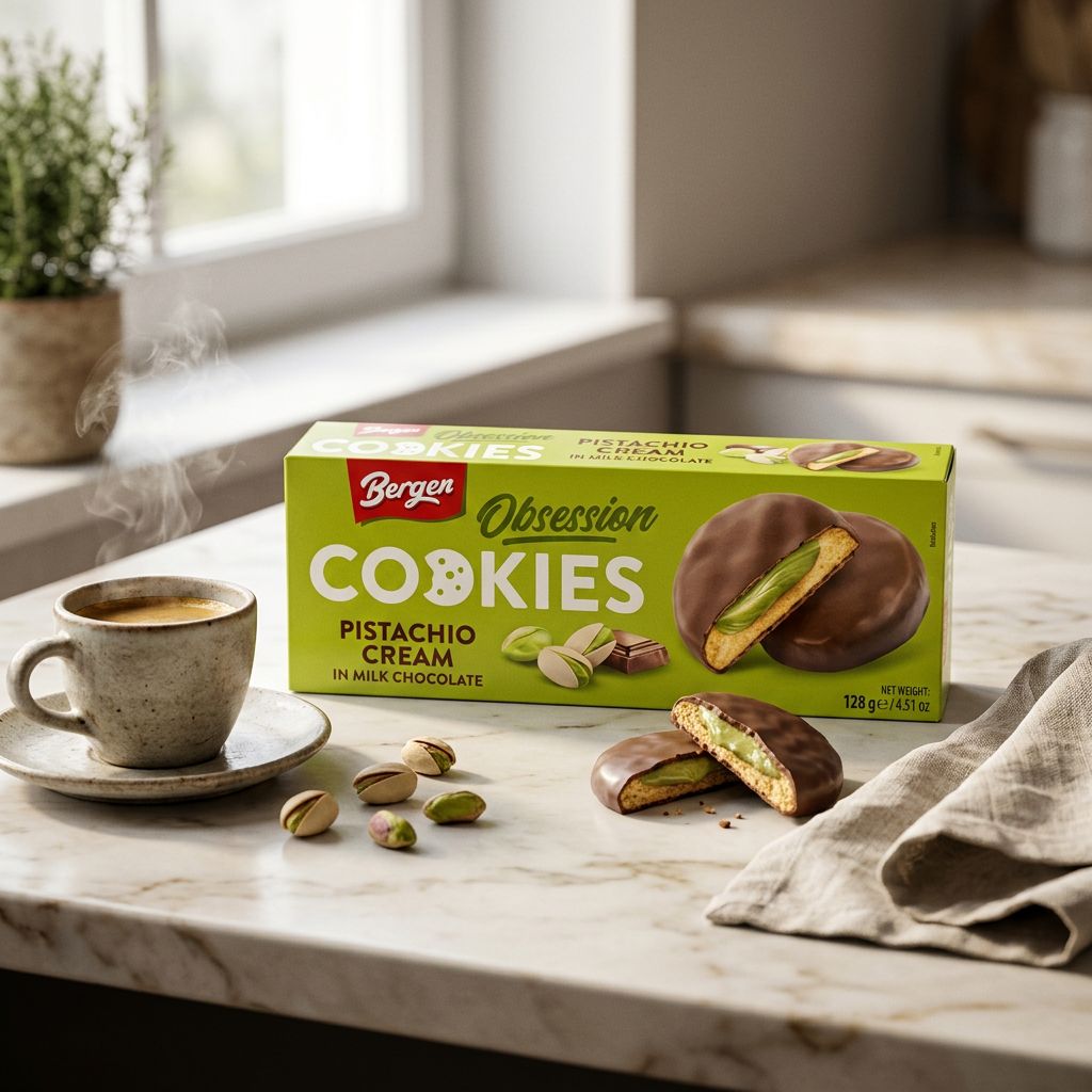 Galleta de chocolate con leche y crema de pistacho Bergen