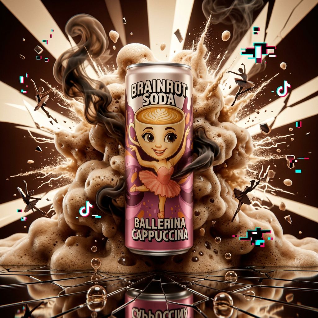 Brainrot Soda Ballerina Cappucina, canette soda cappuccino pétillant zéro sucre, disponible sur My American Shop
